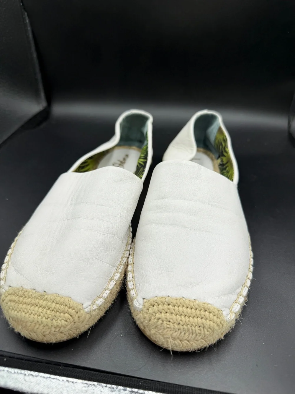 Sam Edelman white  Leather Espadrille Slip-Ons with Palm-Print Lining
